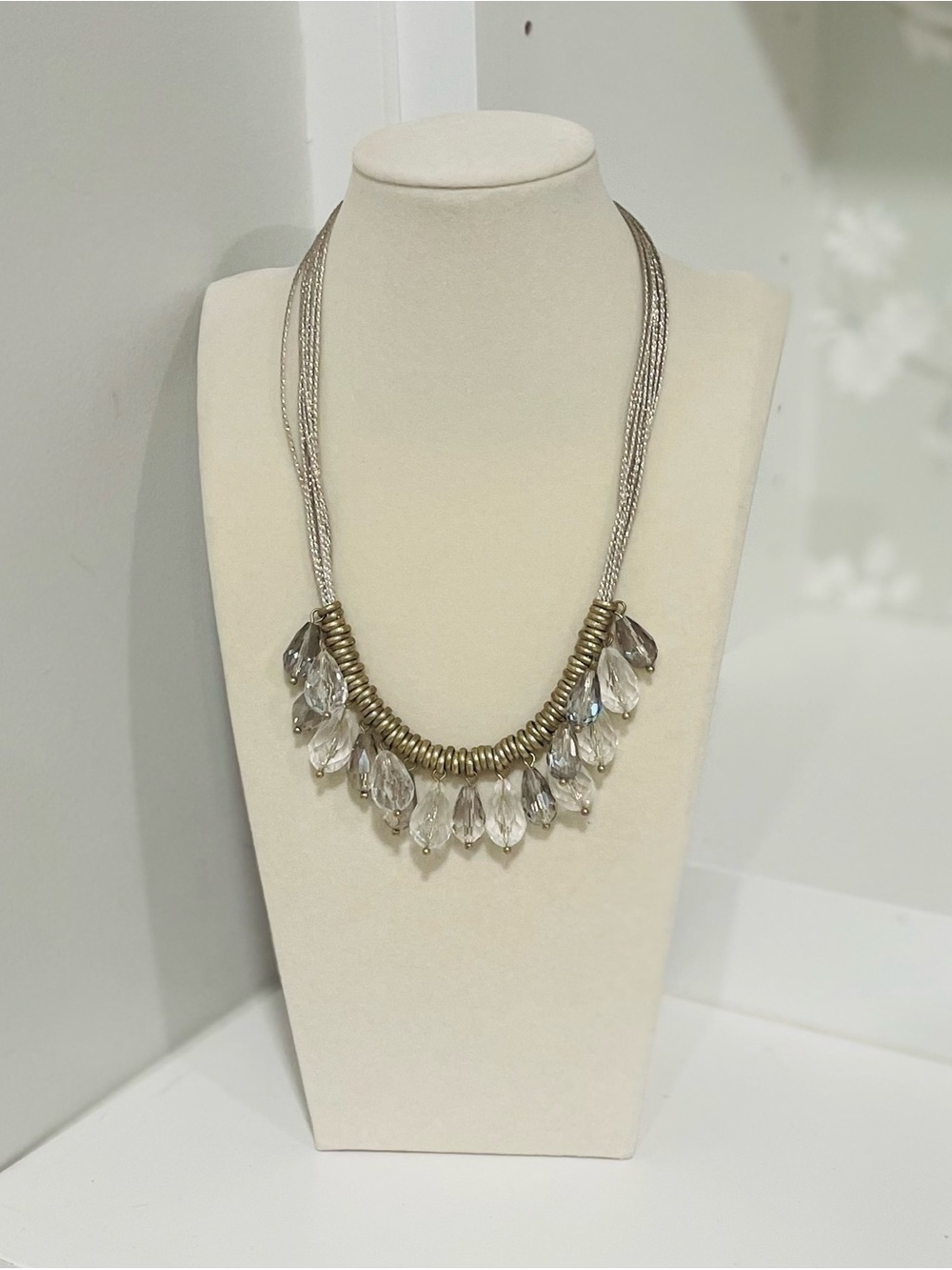 Loft Statement Necklace Silver Clear Crystal Glam Date Night Festival Office